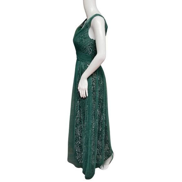 Dessy Collection Womens Size 2 V Neck Soft Tulle Hunter Green Evening Prom Dress - Picture 5 of 15
